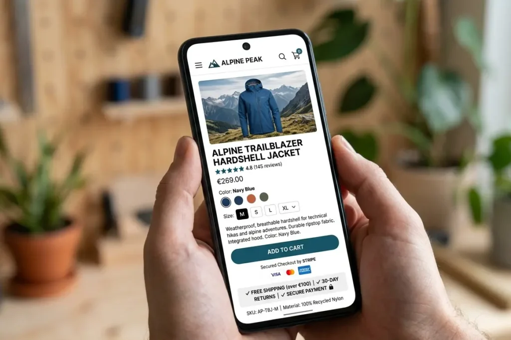 Ecommerce website development showing mobile-first product page for online store in India