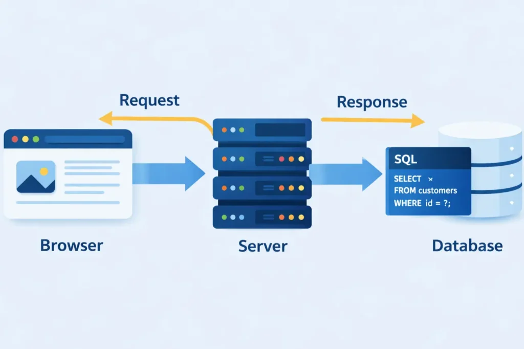 Server-side development request flow diagram for a web application backend